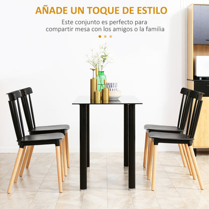 Set of 4 Nordic Style Dining Chairs Kitchen Chairs with High Back Polypropylene Seat and Beech Wood Legs Load 120 kg 48x52.5x83 cm Black
