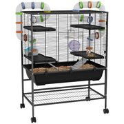 Hamster Cage Small Animal Cage with Wheels, Tubes, Shelves, Ramps, Wheel, Food Bowl, Water Bottle, Guinea Pig Cage Mouse Cage for Gerbils, Syrian Hamsters, Black
