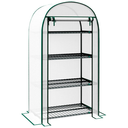 4-Tier PE Garden Greenhouse with Shelves, Balcony Greenhouse, Reinforced 130 g/m² Tarpaulin, Steel Frame, Roll-Up Zippered Door, for Vegetables Plants Flowers, 80 x 50 x 160 cm, White