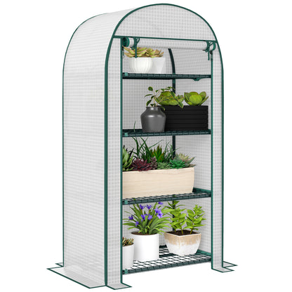 4-Tier PE Garden Greenhouse with Shelves, Balcony Greenhouse, Reinforced 130 g/m² Tarpaulin, Steel Frame, Roll-Up Zippered Door, for Vegetables Plants Flowers, 80 x 50 x 160 cm, White