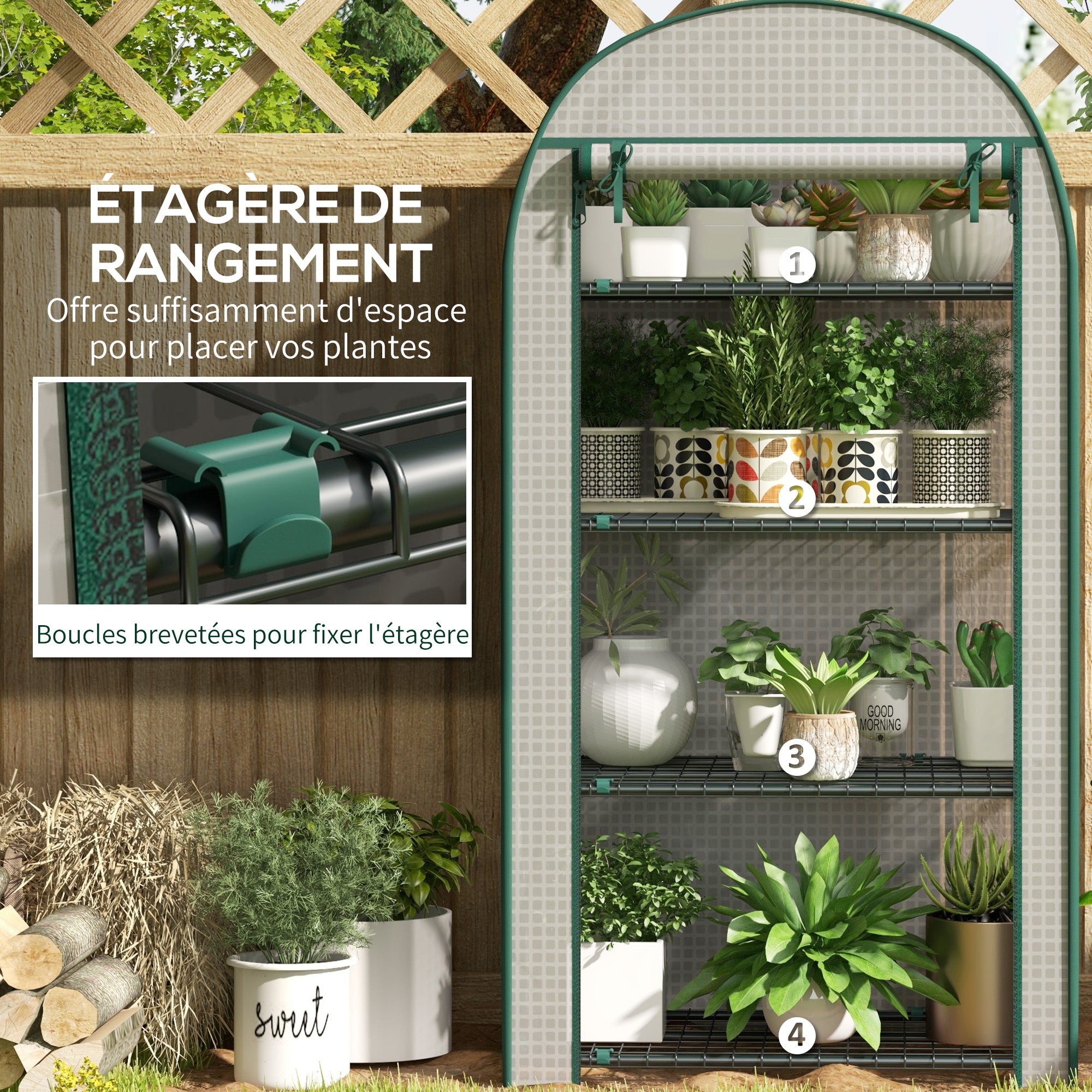 4-Tier PE Garden Greenhouse with Shelves, Balcony Greenhouse, Reinforced 130 g/m² Tarpaulin, Steel Frame, Roll-Up Zippered Door, for Vegetables Plants Flowers, 80 x 50 x 160 cm, White