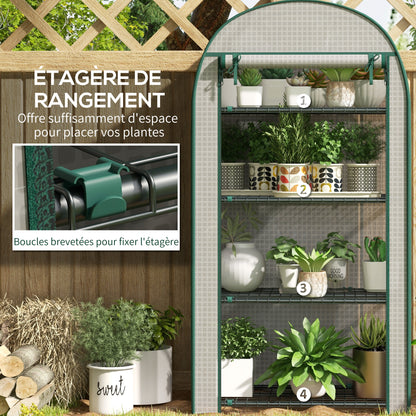 4-Tier PE Garden Greenhouse with Shelves, Balcony Greenhouse, Reinforced 130 g/m² Tarpaulin, Steel Frame, Roll-Up Zippered Door, for Vegetables Plants Flowers, 80 x 50 x 160 cm, White