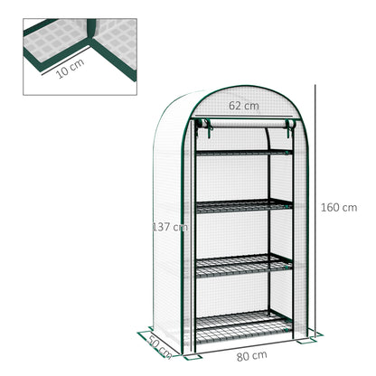 4-Tier PE Garden Greenhouse with Shelves, Balcony Greenhouse, Reinforced 130 g/m² Tarpaulin, Steel Frame, Roll-Up Zippered Door, for Vegetables Plants Flowers, 80 x 50 x 160 cm, White