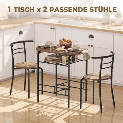 3-Piece Dining Set – 31.5 in Table with 2 Chairs & Shelf, Rustic Brown, Ideal for Small Spaces