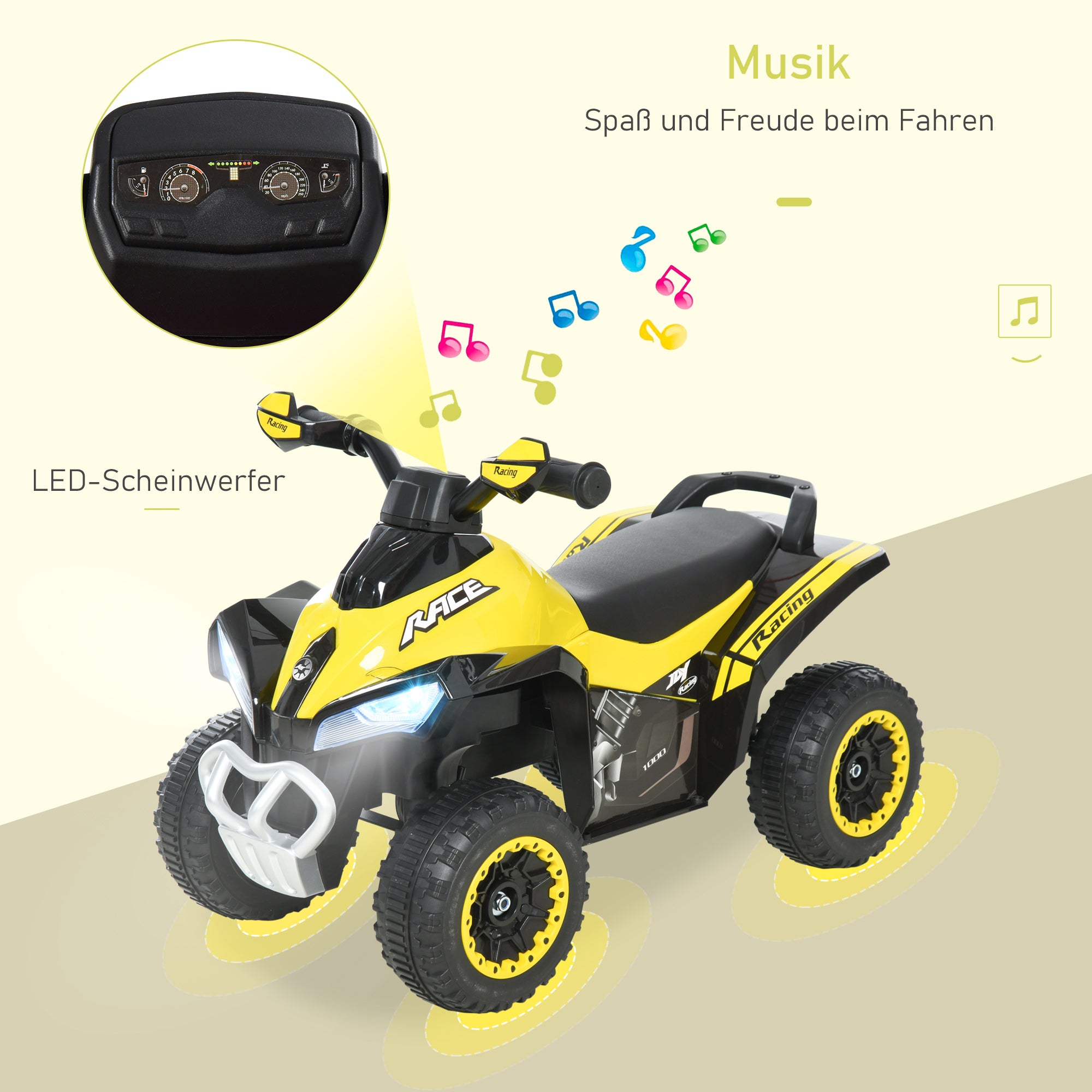 Kids Ride On Car Pedal Go Kart with Foot Push Ride-On Toy Children's Vehicle for 18-36 months Lights Music Plastic Steel Yellow 67.5 x 38 x 44 cm