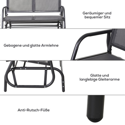2-Seater Rocking Chair Garden Bench with Rocking Mechanism Garden Swing Bench made of Metal Park Bench up to 200 kg loadable Garden Furniture for Garden, Terrace, Porch 120 x 70 x 85 cm Gray