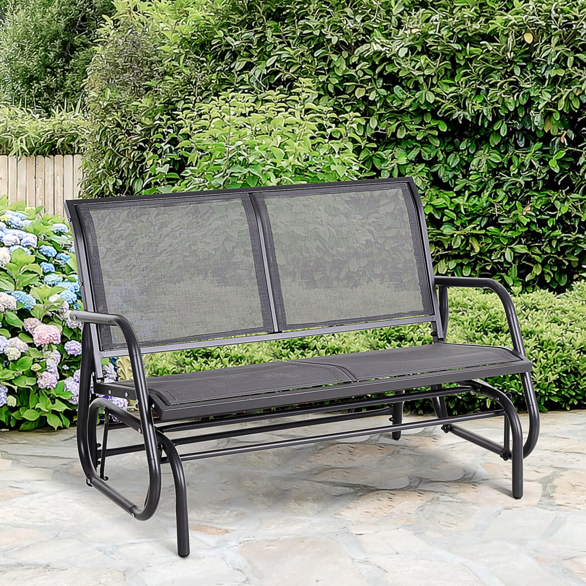 2-Seater Rocking Chair Garden Bench with Rocking Mechanism Garden Swing Bench made of Metal Park Bench up to 200 kg loadable Garden Furniture for Garden, Terrace, Porch 120 x 70 x 85 cm Gray