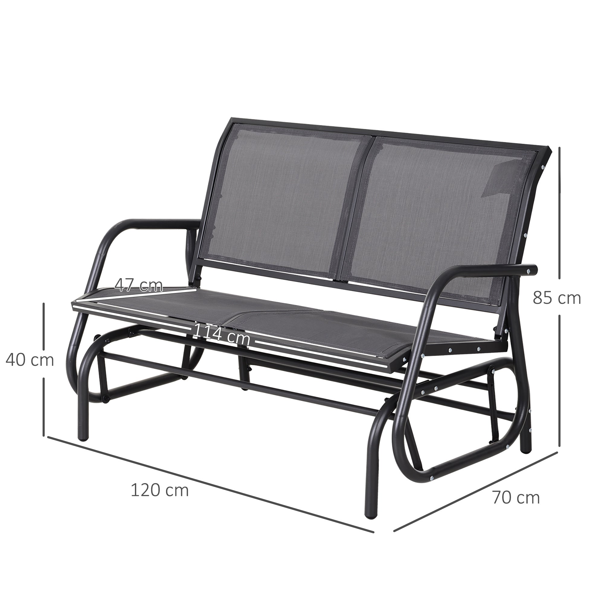 2-Seater Rocking Chair Garden Bench with Rocking Mechanism Garden Swing Bench made of Metal Park Bench up to 200 kg loadable Garden Furniture for Garden, Terrace, Porch 120 x 70 x 85 cm Gray