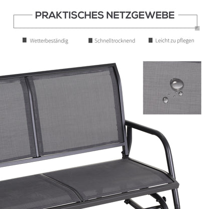 2-Seater Rocking Chair Garden Bench with Rocking Mechanism Garden Swing Bench made of Metal Park Bench up to 200 kg loadable Garden Furniture for Garden, Terrace, Porch 120 x 70 x 85 cm Gray