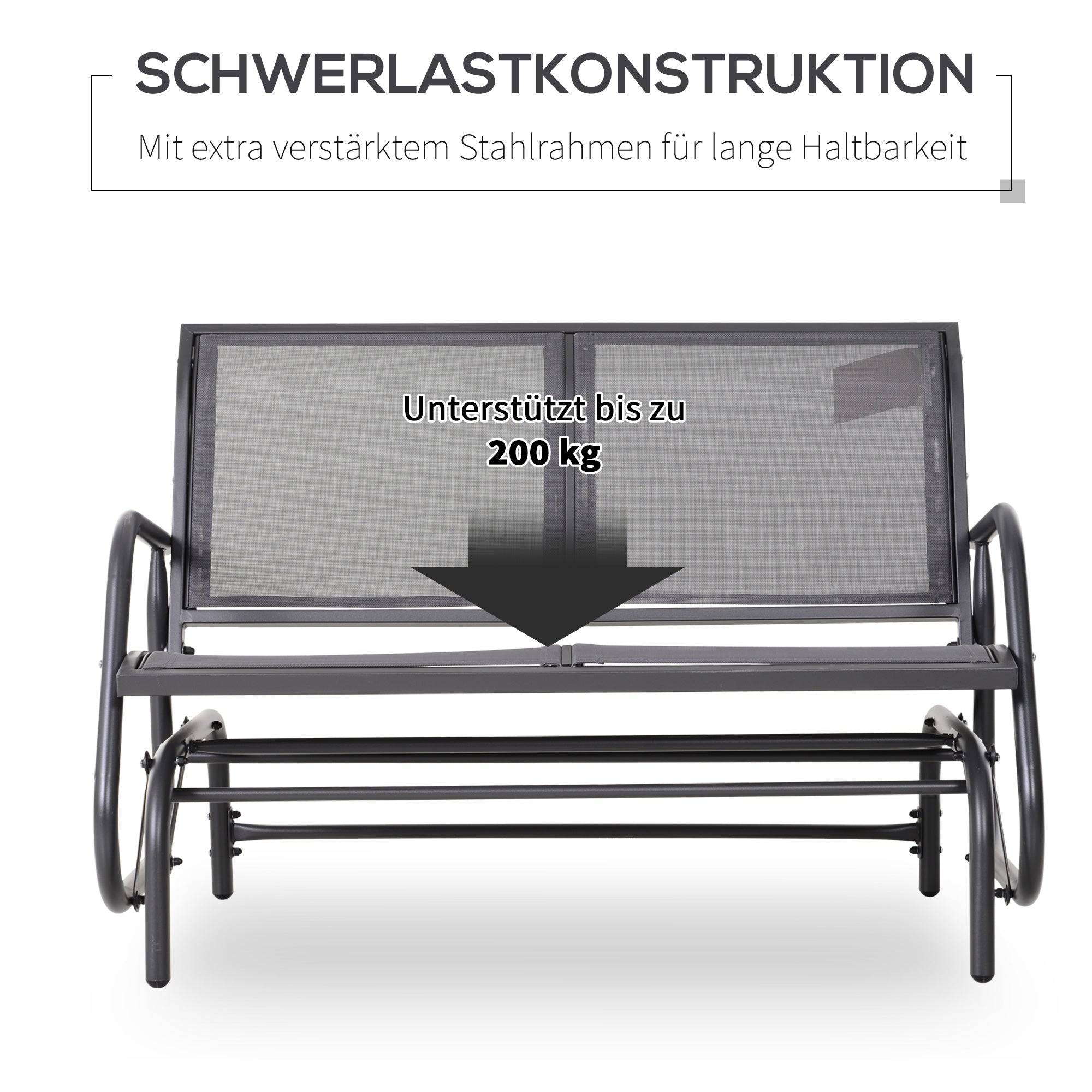 2-Seater Rocking Chair Garden Bench with Rocking Mechanism Garden Swing Bench made of Metal Park Bench up to 200 kg loadable Garden Furniture for Garden, Terrace, Porch 120 x 70 x 85 cm Gray
