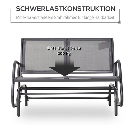 2-Seater Rocking Chair Garden Bench with Rocking Mechanism Garden Swing Bench made of Metal Park Bench up to 200 kg loadable Garden Furniture for Garden, Terrace, Porch 120 x 70 x 85 cm Gray