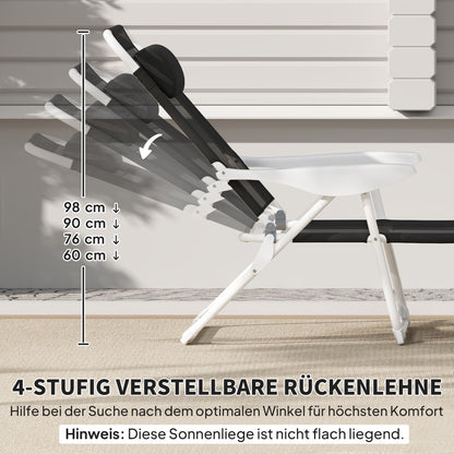 Folding Sun Lounger with Pillow — 4-Position Adjustable Backrest, Weather-Resistant Camping & Garden Chair, Supports up to 265 lb, Black