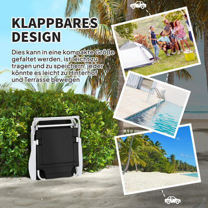 Folding Sun Lounger with Pillow — 4-Position Adjustable Backrest, Weather-Resistant Camping & Garden Chair, Supports up to 265 lb, Black