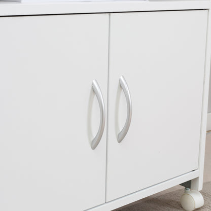 Printer Cabinet Printer Stand with Wheels Printer Furniture with Drawer 2 Doors and Open Compartment for Living Room Office Study 60x39x80 cm White
