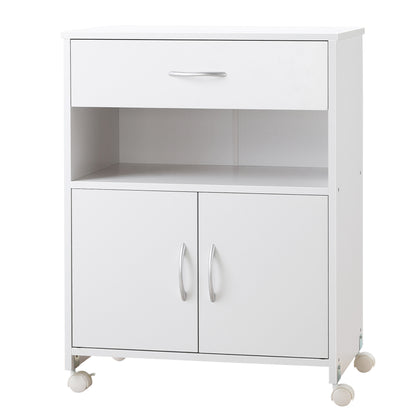 Printer Cabinet Printer Stand with Wheels Printer Furniture with Drawer 2 Doors and Open Compartment for Living Room Office Study 60x39x80 cm White