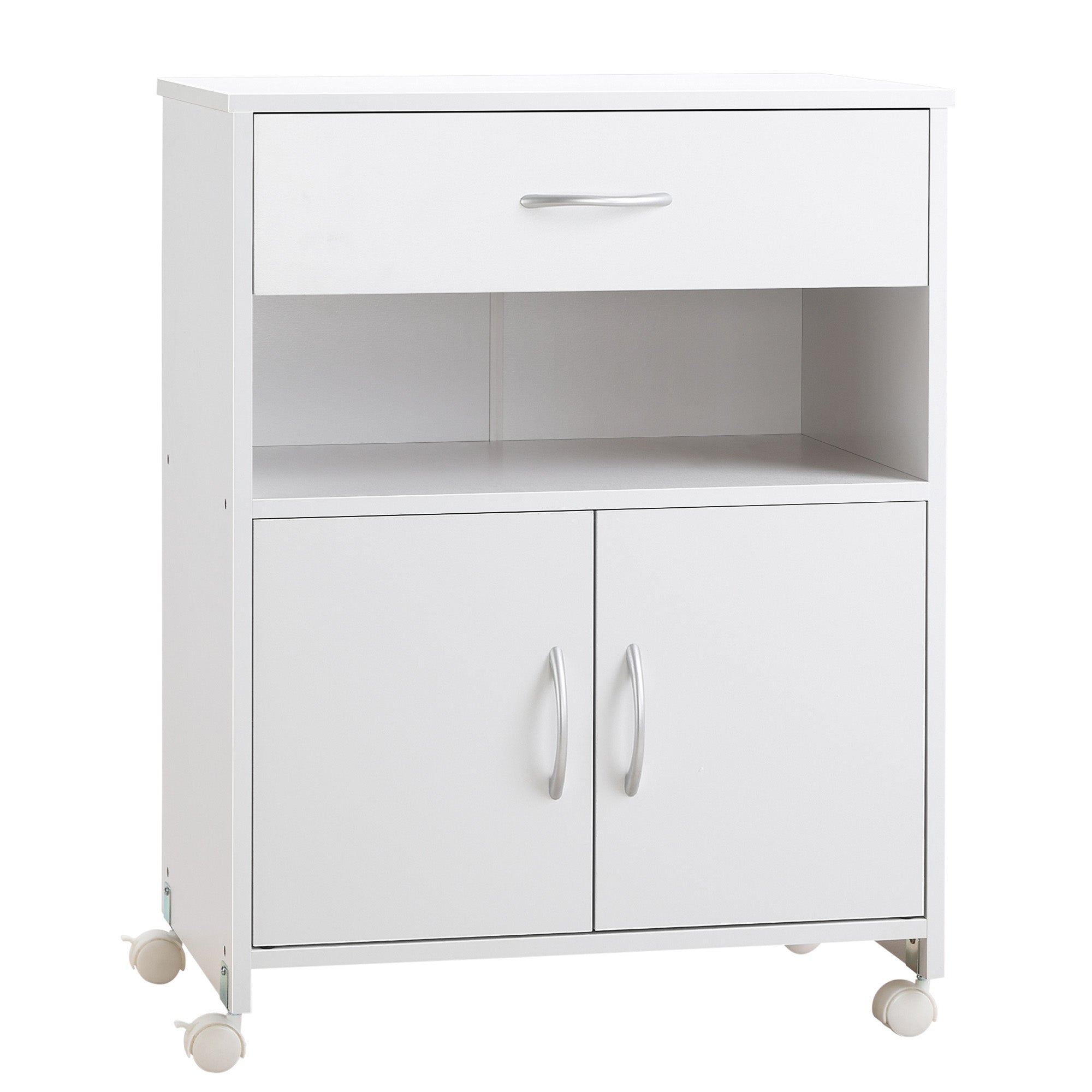 Printer Cabinet Printer Stand with Wheels Printer Furniture with Drawer 2 Doors and Open Compartment for Living Room Office Study 60x39x80 cm White