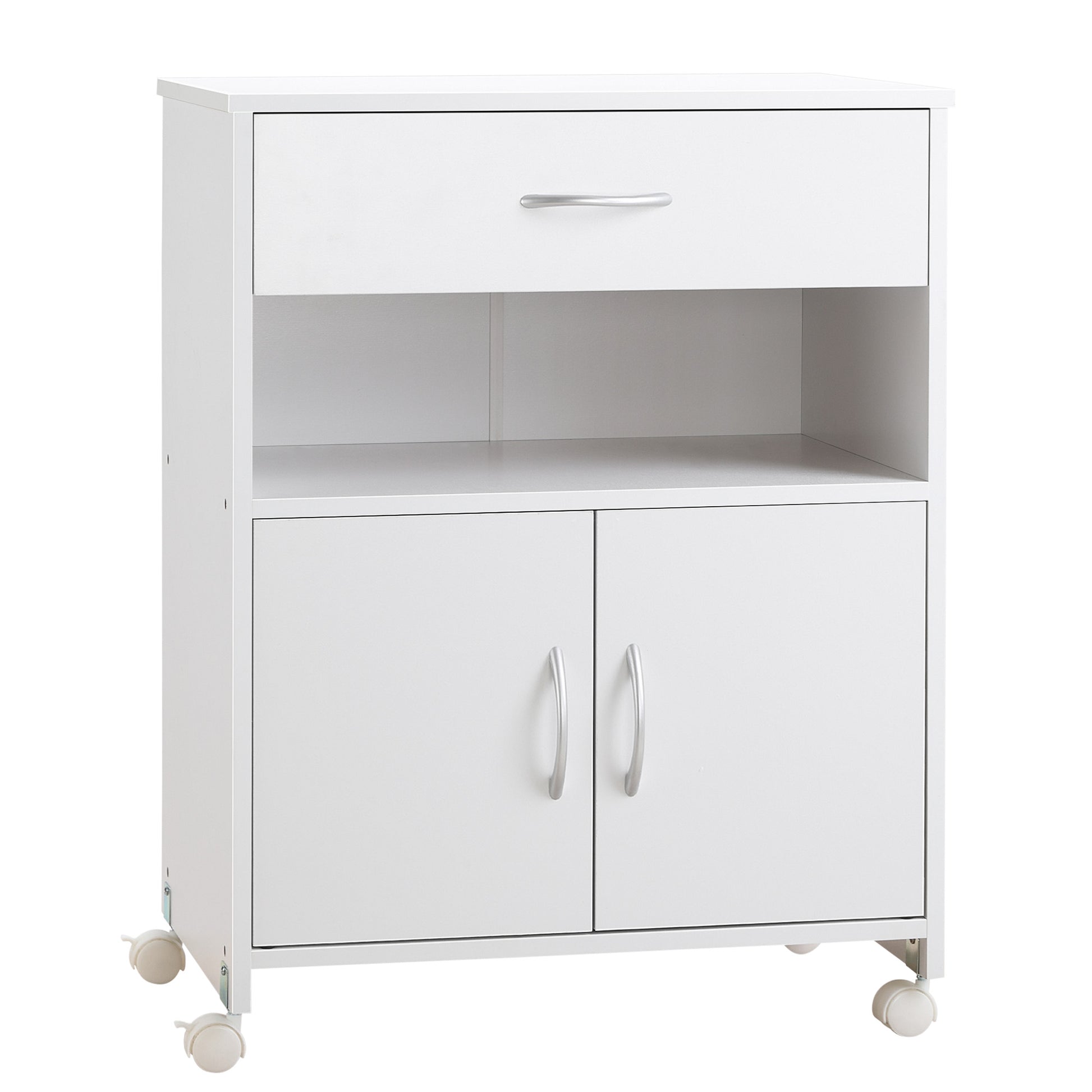 Printer Cabinet Printer Stand with Wheels Printer Furniture with Drawer 2 Doors and Open Compartment for Living Room Office Study 60x39x80 cm White