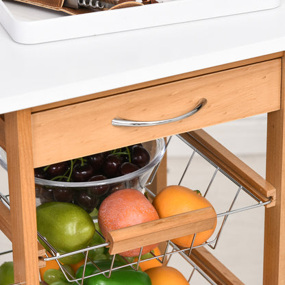 Kitchen Trolley with Wheels Multi-Purpose Cart with Drawer 4 Removable Metal Baskets and Side Racks 47x37x83 cm Natural Wood