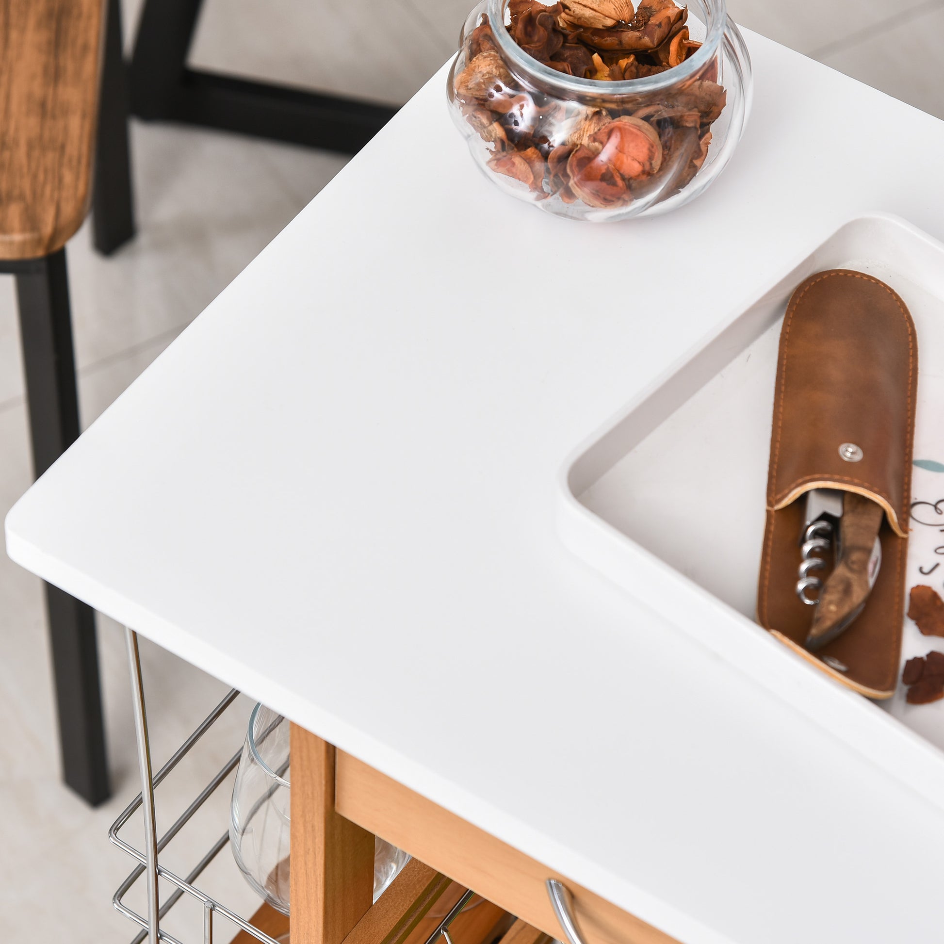 Kitchen Trolley with Wheels Multi-Purpose Cart with Drawer 4 Removable Metal Baskets and Side Racks 47x37x83 cm Natural Wood