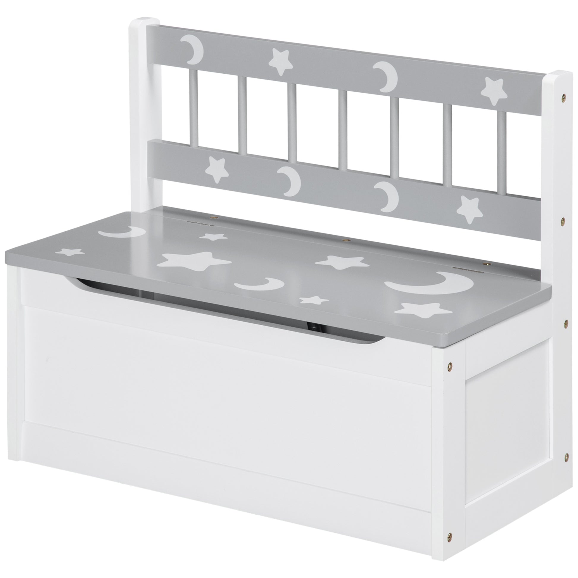 ZONEKIZ 2-in-1 Toy Chest for Children 18+ Months Kids Storage Bench with Slow-Close Lid for Bedroom Playroom Holds 110 lbs 23.6x11.8x19.7 inches Gray and White
