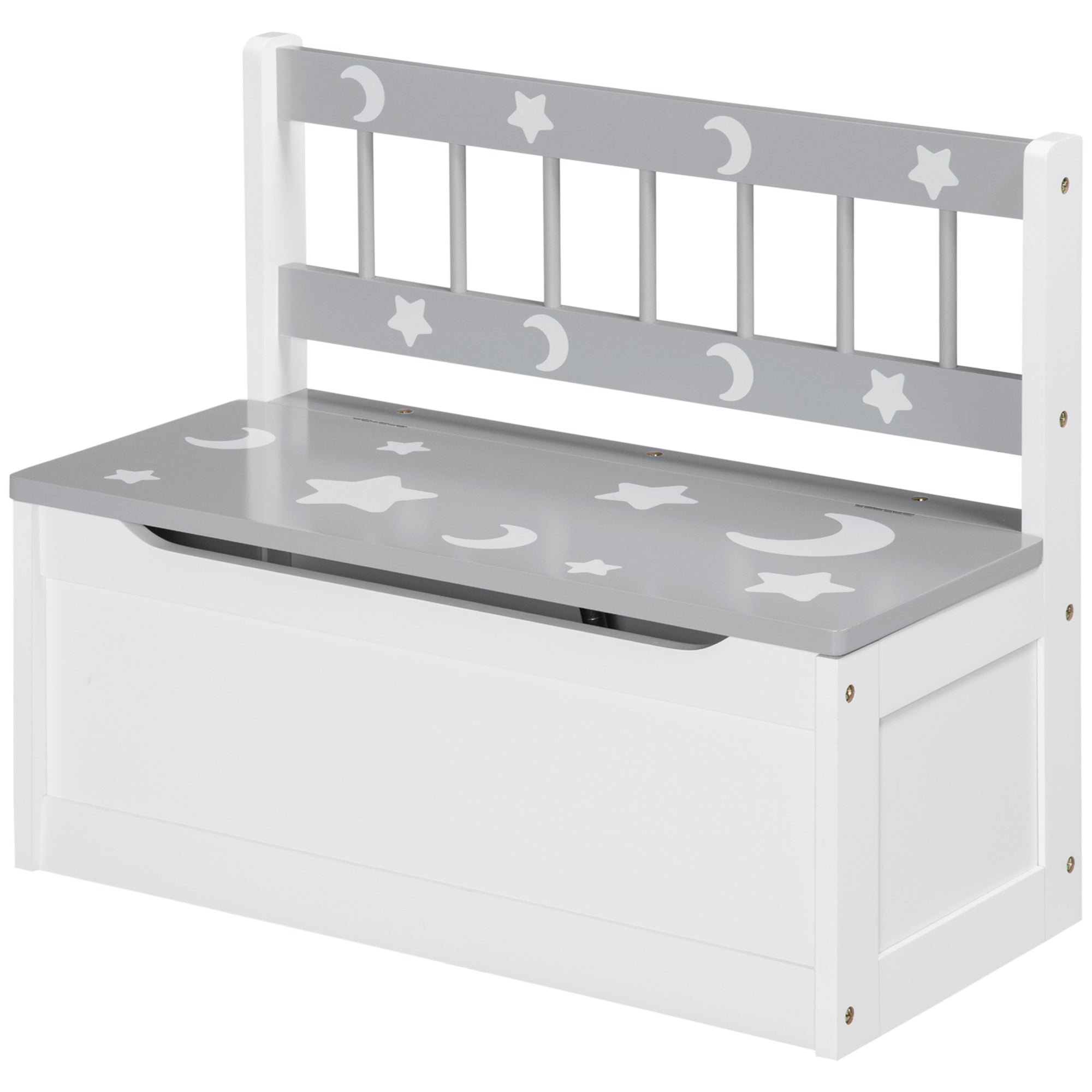 ZONEKIZ 2-in-1 Toy Chest for Children 18+ Months Kids Storage Bench with Slow-Close Lid for Bedroom Playroom Holds 110 lbs 23.6x11.8x19.7 inches Gray and White