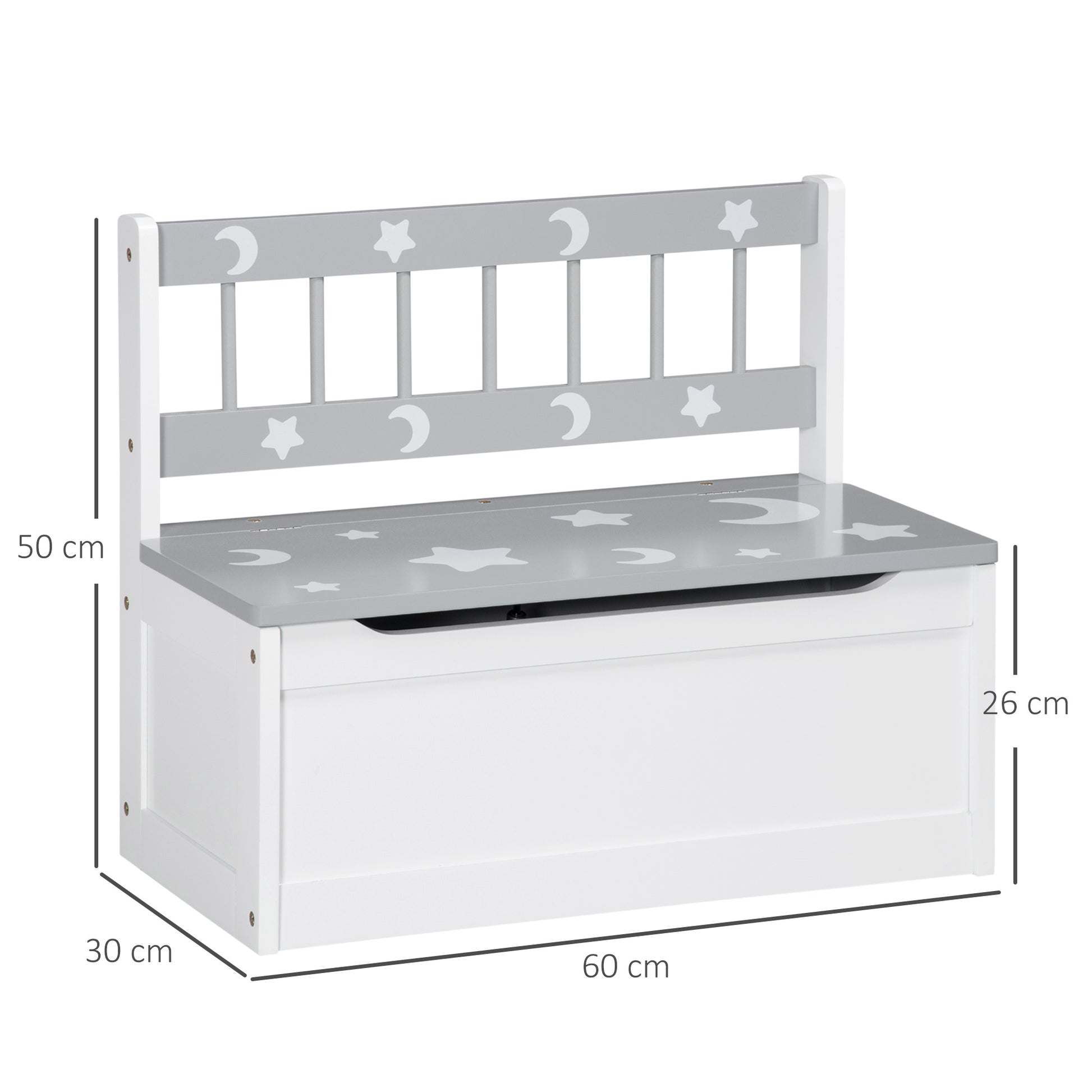 ZONEKIZ 2-in-1 Toy Chest for Children 18+ Months Kids Storage Bench with Slow-Close Lid for Bedroom Playroom Holds 110 lbs 23.6x11.8x19.7 inches Gray and White