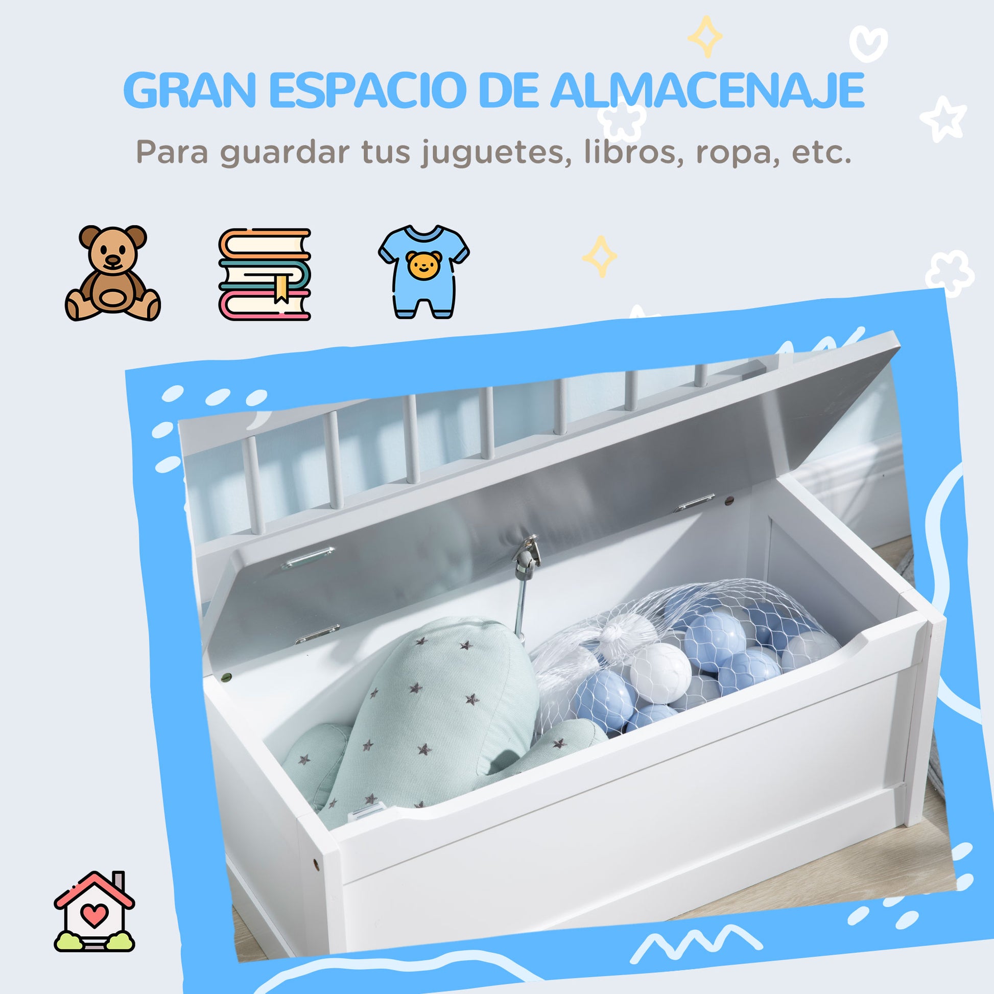 ZONEKIZ 2-in-1 Toy Chest for Children 18+ Months Kids Storage Bench with Slow-Close Lid for Bedroom Playroom Holds 110 lbs 23.6x11.8x19.7 inches Gray and White