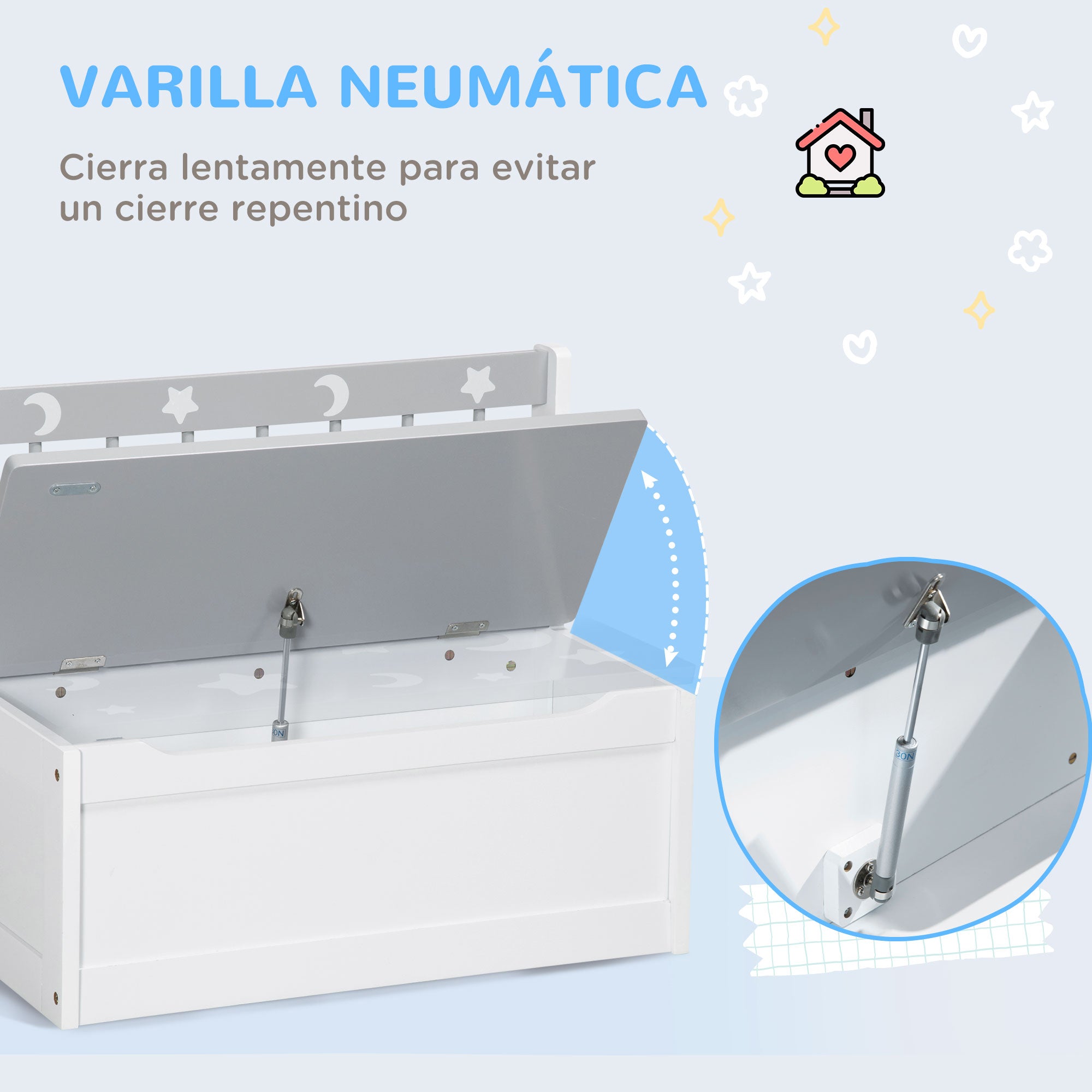 ZONEKIZ 2-in-1 Toy Chest for Children 18+ Months Kids Storage Bench with Slow-Close Lid for Bedroom Playroom Holds 110 lbs 23.6x11.8x19.7 inches Gray and White