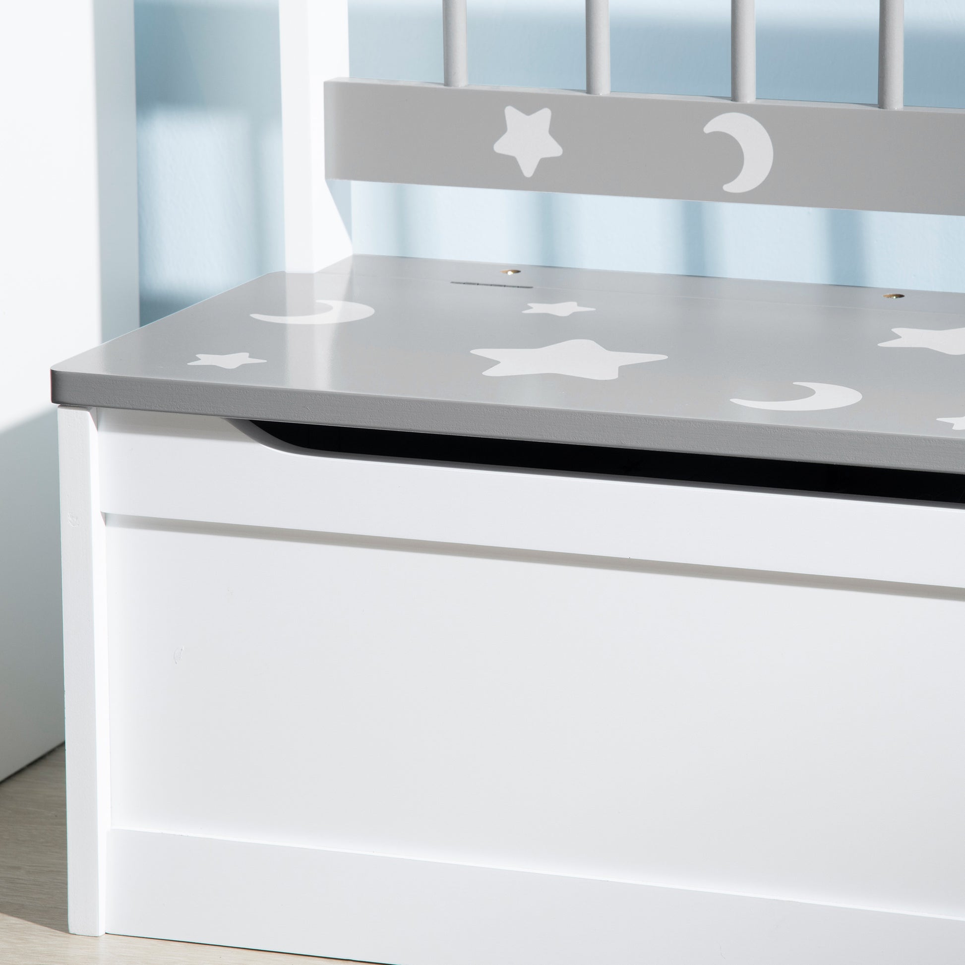 ZONEKIZ 2-in-1 Toy Chest for Children 18+ Months Kids Storage Bench with Slow-Close Lid for Bedroom Playroom Holds 110 lbs 23.6x11.8x19.7 inches Gray and White