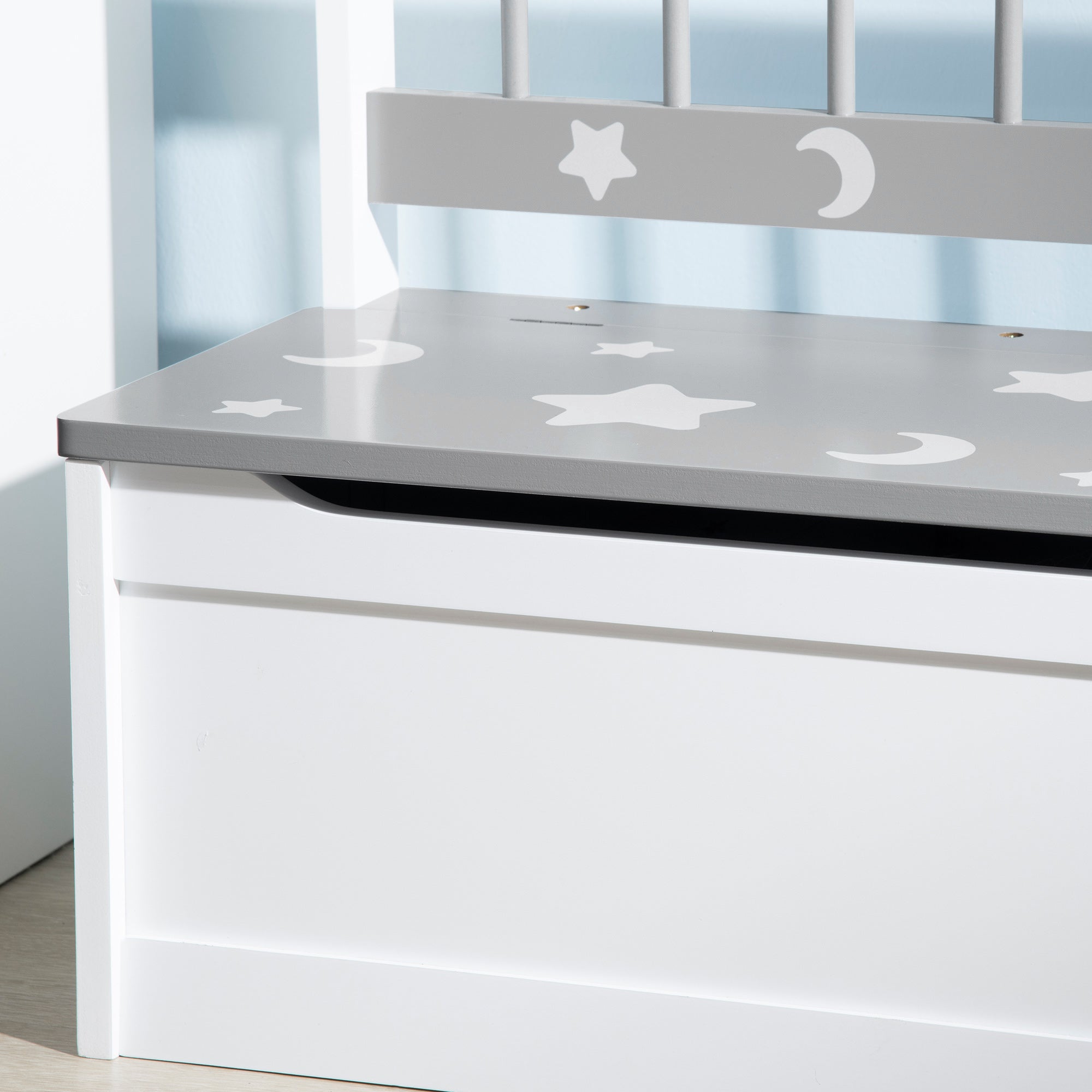 ZONEKIZ 2-in-1 Toy Chest for Children 18+ Months Kids Storage Bench with Slow-Close Lid for Bedroom Playroom Holds 110 lbs 23.6x11.8x19.7 inches Gray and White