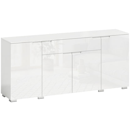 High-Gloss Sideboard — Modern 4-Door Buffet Cabinet with Adjustable Shelves & Soft-Close Doors, White