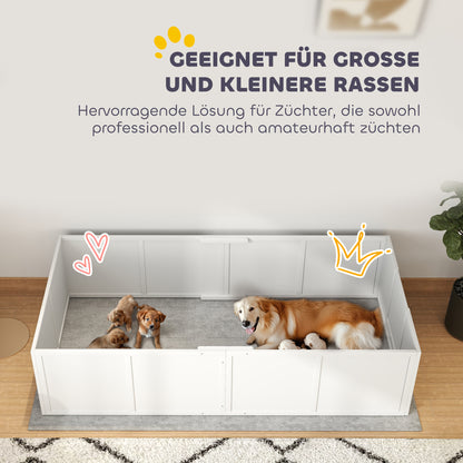 Whelping Box for Puppies, Puppy Pen with Adjustable Door, Non-Slip Dog Playpen, Puppy Playpen, Puppy Whelping Box for Small to Large Dogs, 196x96x48 cm, White