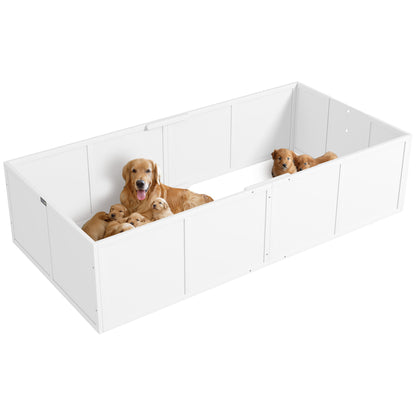 Whelping Box for Puppies, Puppy Pen with Adjustable Door, Non-Slip Dog Playpen, Puppy Playpen, Puppy Whelping Box for Small to Large Dogs, 196x96x48 cm, White