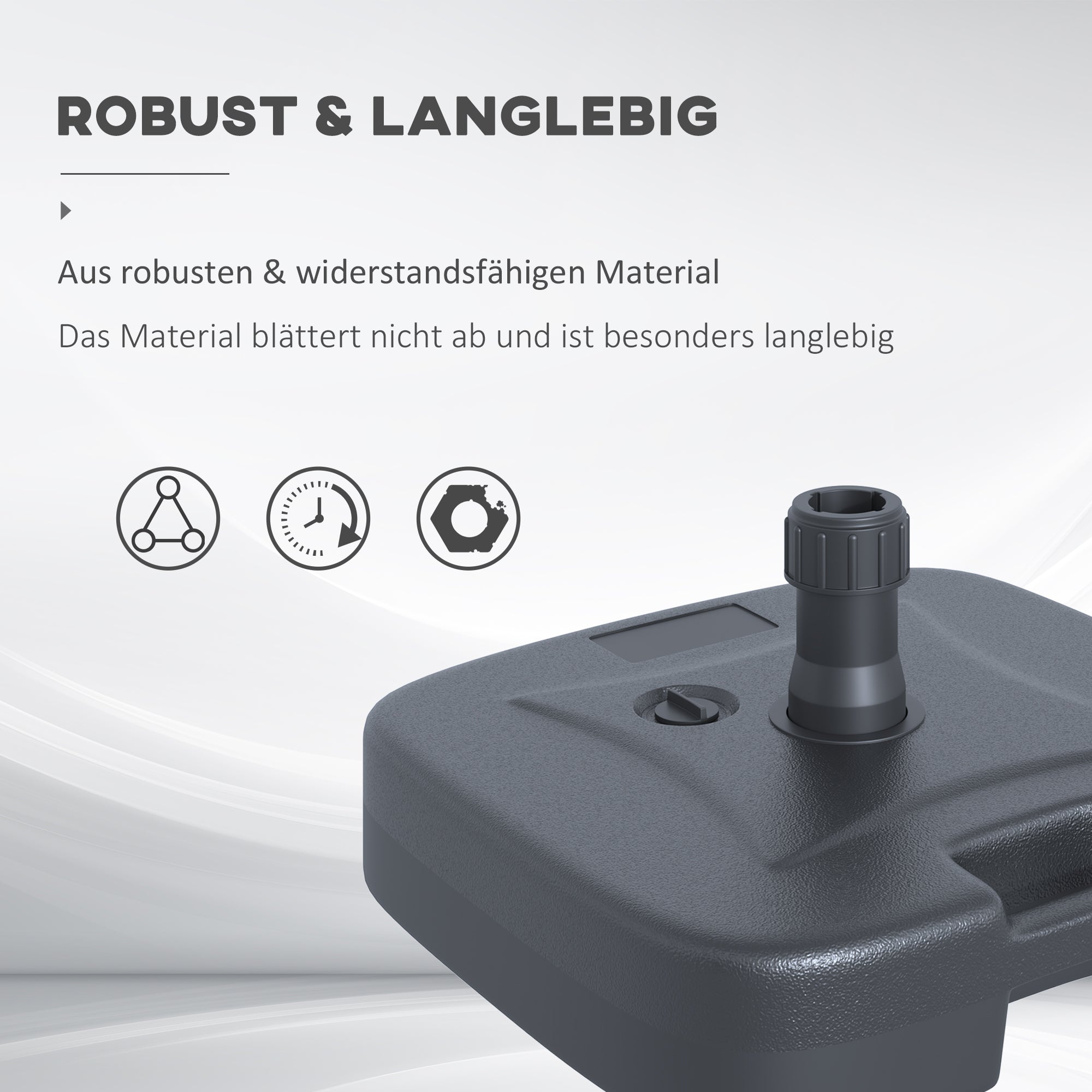 Umbrella Stand Base Fillable with Sand Water Rounded Corners HDPE Plastic Black 46 x 45 x 26 cm up to 30 kg Net Weight 1.6Kg