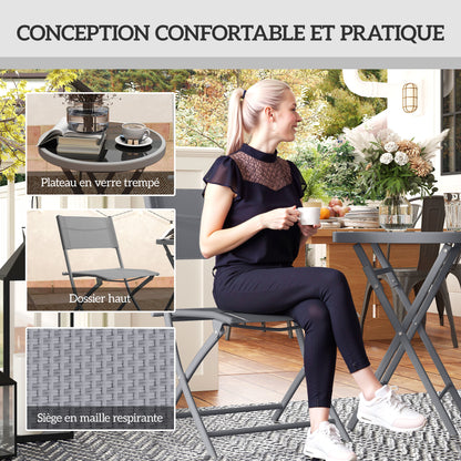 3-Piece Metal Foldable Bistro Set, 2 Chairs and 1 Round Table, Outdoor Garden 2-Person Dining Set, Outdoor Garden Table with Chairs for Garden, Patio, Balcony, Gray