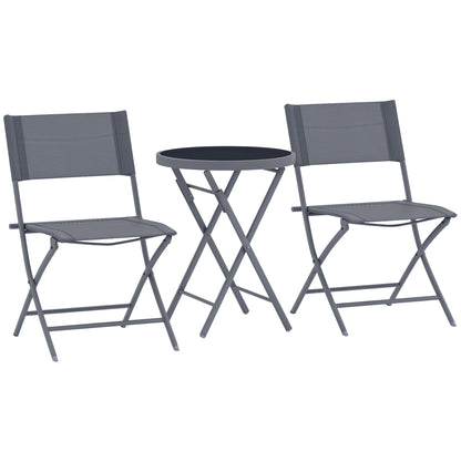 3-Piece Metal Foldable Bistro Set, 2 Chairs and 1 Round Table, Outdoor Garden 2-Person Dining Set, Outdoor Garden Table with Chairs for Garden, Patio, Balcony, Gray