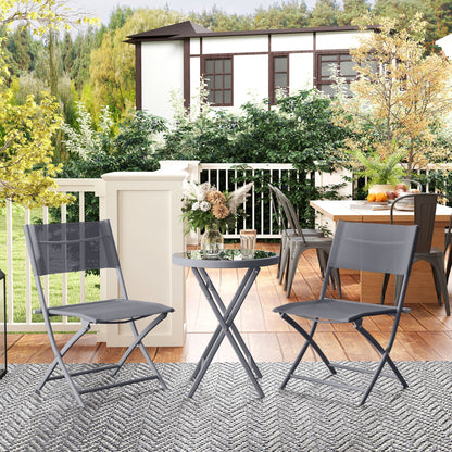 3-Piece Metal Foldable Bistro Set, 2 Chairs and 1 Round Table, Outdoor Garden 2-Person Dining Set, Outdoor Garden Table with Chairs for Garden, Patio, Balcony, Gray