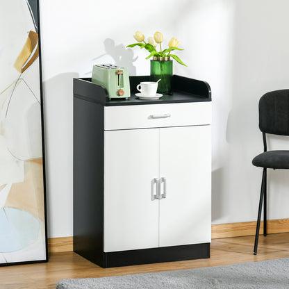 Wooden Cabinet with Drawer, Adjustable Shelf, Space-Saving Kitchen Cabinet, Living Room, and Entrance Hallway, in MDF wood, 60x40x90cm, Black and White