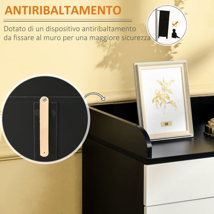 Wooden Cabinet with Drawer, Adjustable Shelf, Space-Saving Kitchen Cabinet, Living Room, and Entrance Hallway, in MDF wood, 60x40x90cm, Black and White