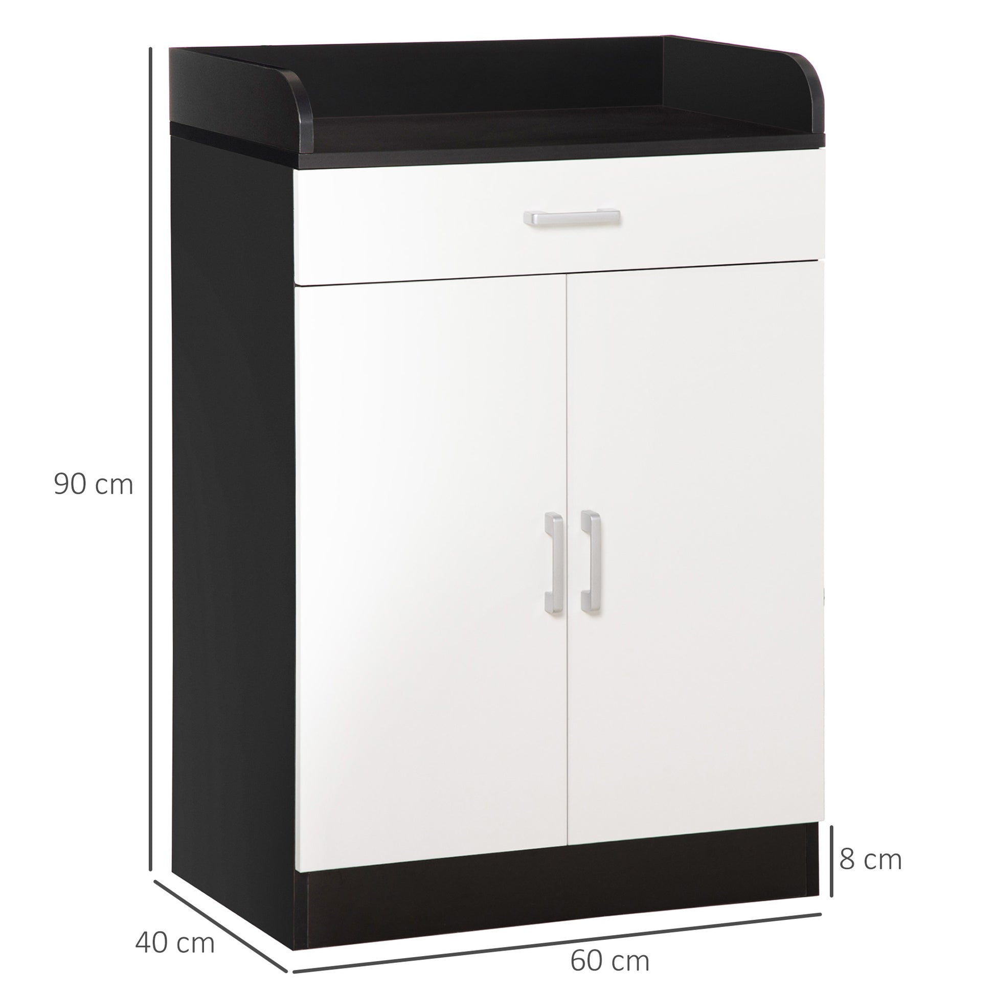 Wooden Cabinet with Drawer, Adjustable Shelf, Space-Saving Kitchen Cabinet, Living Room, and Entrance Hallway, in MDF wood, 60x40x90cm, Black and White