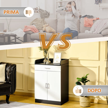 Wooden Cabinet with Drawer, Adjustable Shelf, Space-Saving Kitchen Cabinet, Living Room, and Entrance Hallway, in MDF wood, 60x40x90cm, Black and White