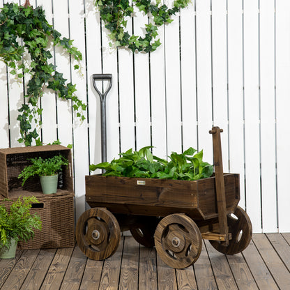 Raised Bed in Wooden Cart Design, Flower Box Wood, Plant Cart, Plant Stand for Garden and Terrace, Supports up to 50 kg, Charcoal, 120 x 53 x 55 cm