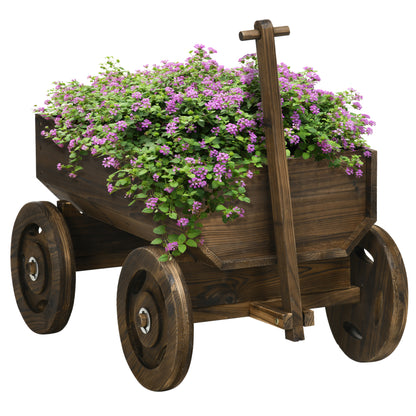 Raised Bed in Wooden Cart Design, Flower Box Wood, Plant Cart, Plant Stand for Garden and Terrace, Supports up to 50 kg, Charcoal, 120 x 53 x 55 cm