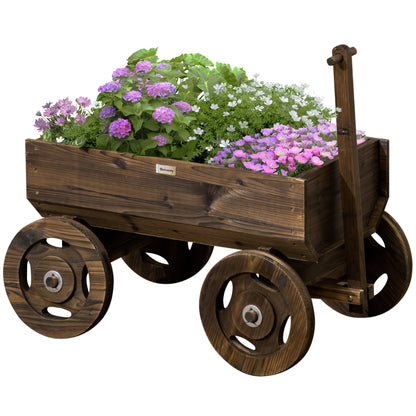 Raised Bed in Wooden Cart Design, Flower Box Wood, Plant Cart, Plant Stand for Garden and Terrace, Supports up to 50 kg, Charcoal, 120 x 53 x 55 cm