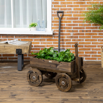 Raised Bed in Wooden Cart Design, Flower Box Wood, Plant Cart, Plant Stand for Garden and Terrace, Supports up to 50 kg, Charcoal, 120 x 53 x 55 cm