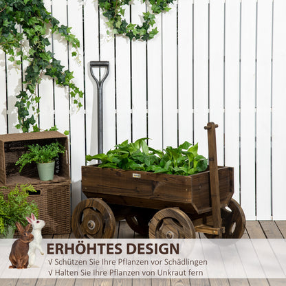Raised Bed in Wooden Cart Design, Flower Box Wood, Plant Cart, Plant Stand for Garden and Terrace, Supports up to 50 kg, Charcoal, 120 x 53 x 55 cm