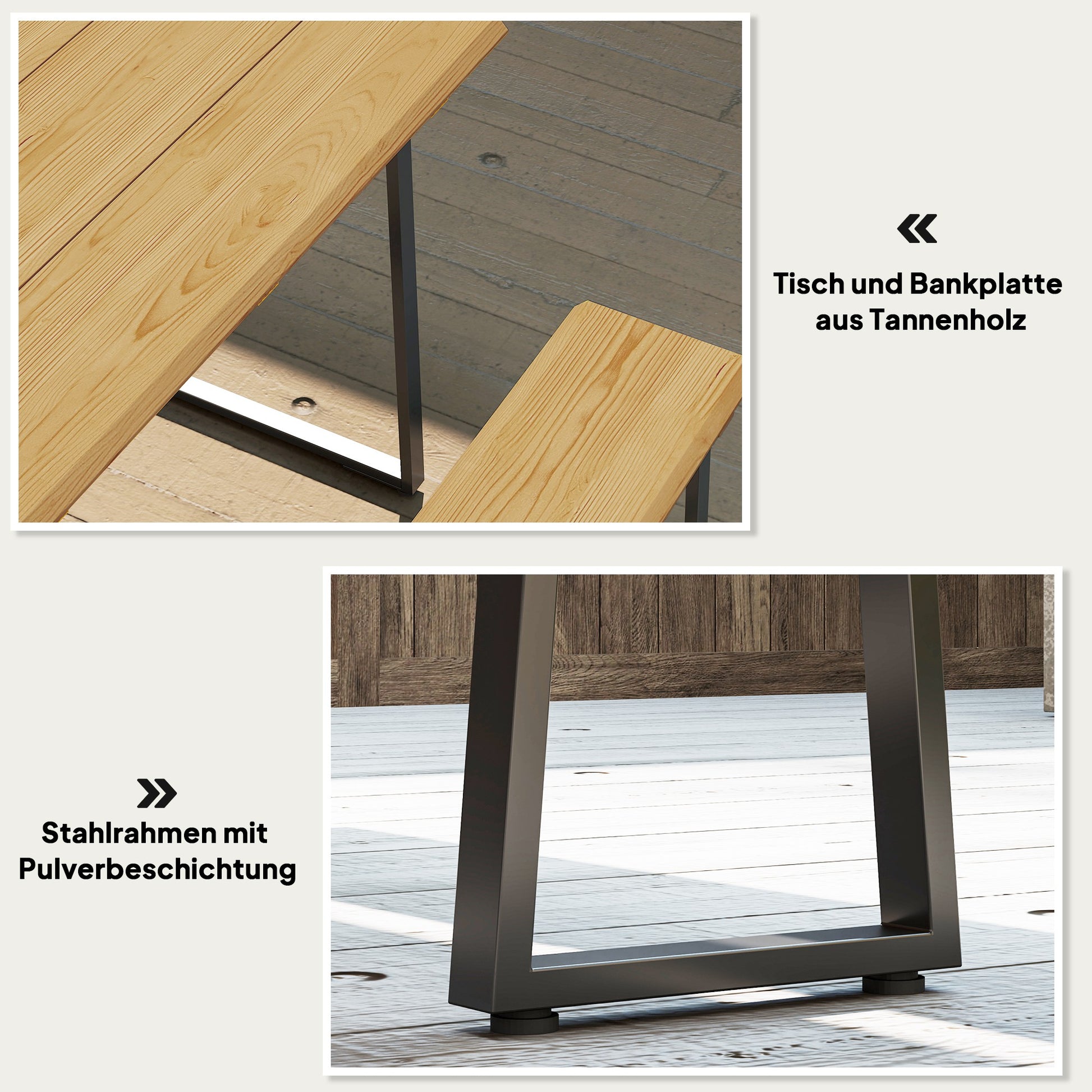 3-Piece Wooden Dining Group for 6 People Dining Table with 2 Benches Umbrella Hole Dining Group with Wooden Table Kitchen Table Set Balcony Furniture Garden Furniture for Terrace, Balcony Natural Wood