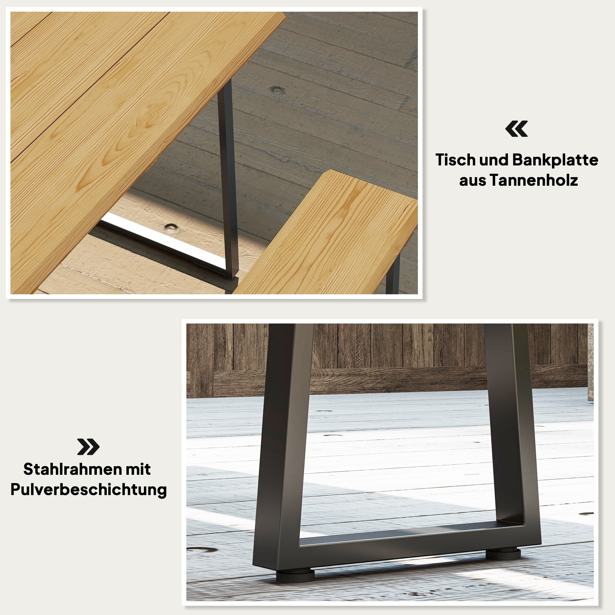 3-Piece Wooden Dining Group for 6 People Dining Table with 2 Benches Umbrella Hole Dining Group with Wooden Table Kitchen Table Set Balcony Furniture Garden Furniture for Terrace, Balcony Natural Wood