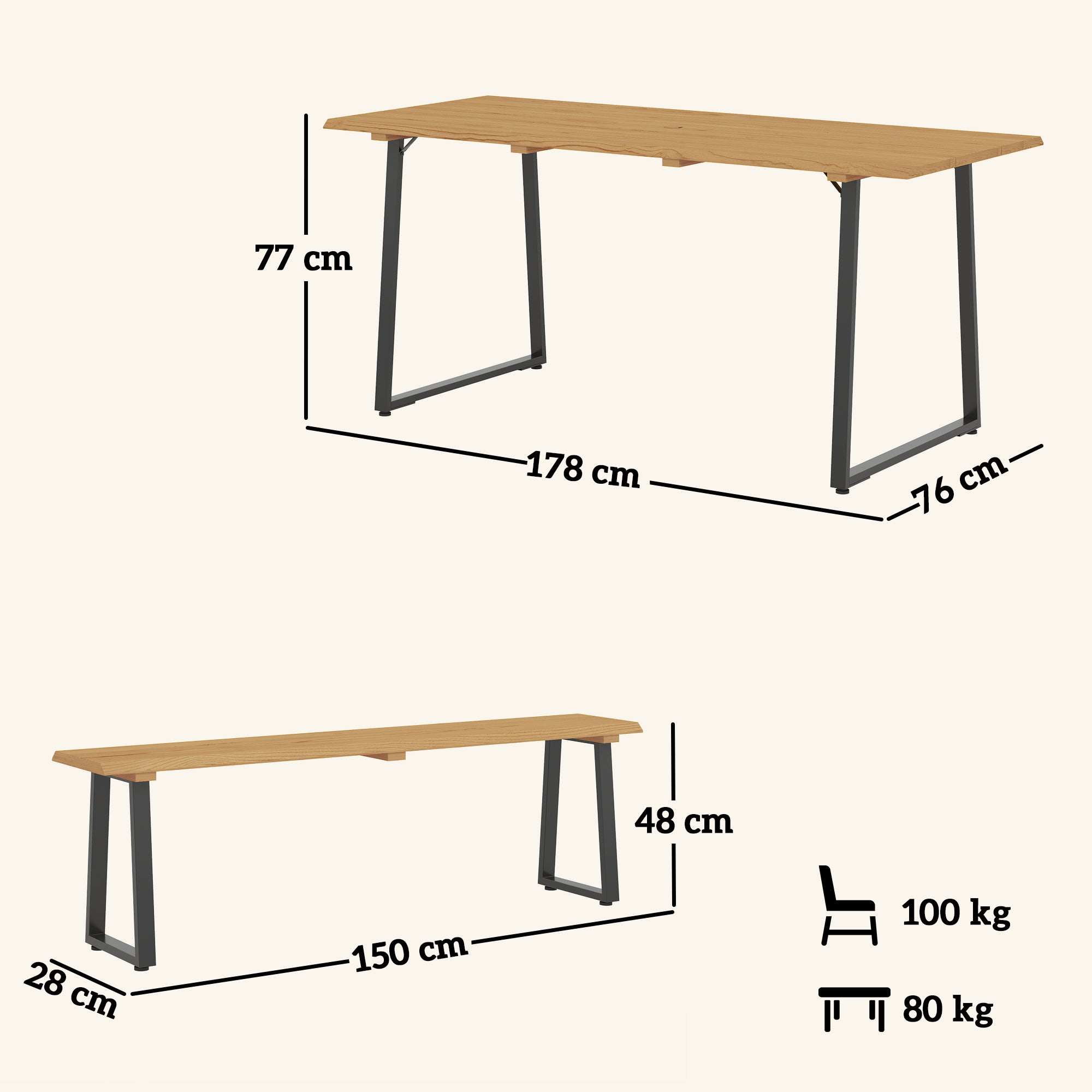3-Piece Wooden Dining Group for 6 People Dining Table with 2 Benches Umbrella Hole Dining Group with Wooden Table Kitchen Table Set Balcony Furniture Garden Furniture for Terrace, Balcony Natural Wood
