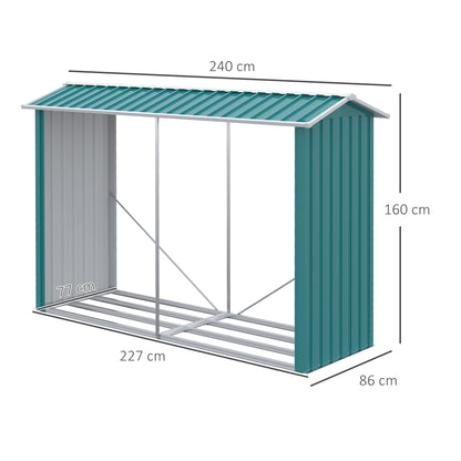 Galvanized Steel Log Shed Outdoor Log Storage Shed with Roof for Garden Terrace Patio 94.5x33.9x63 inches Green